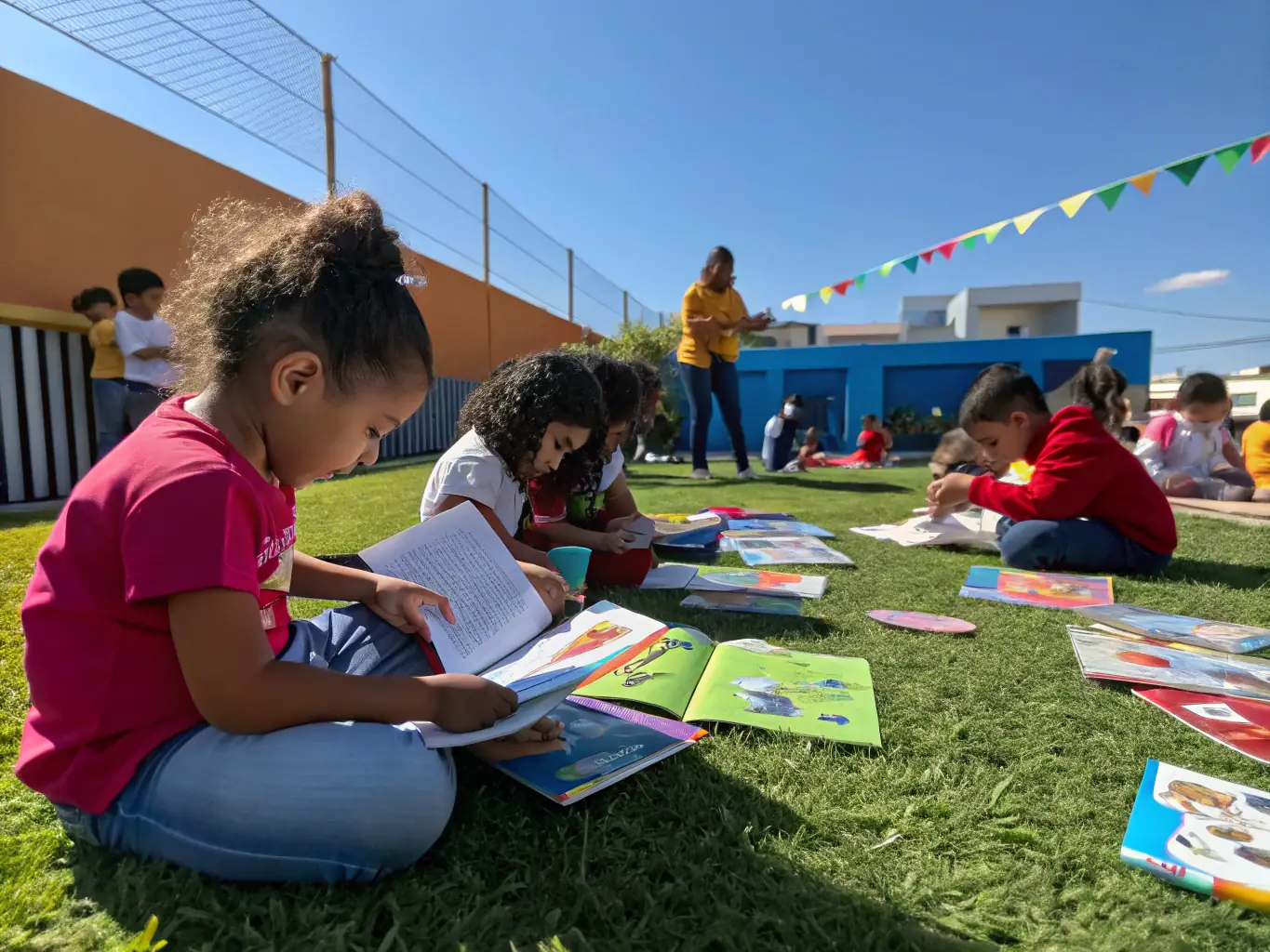 A photo of children and adults engaging in a recreational workshop outdoors, showcasing the Educational and Recreational Activities.