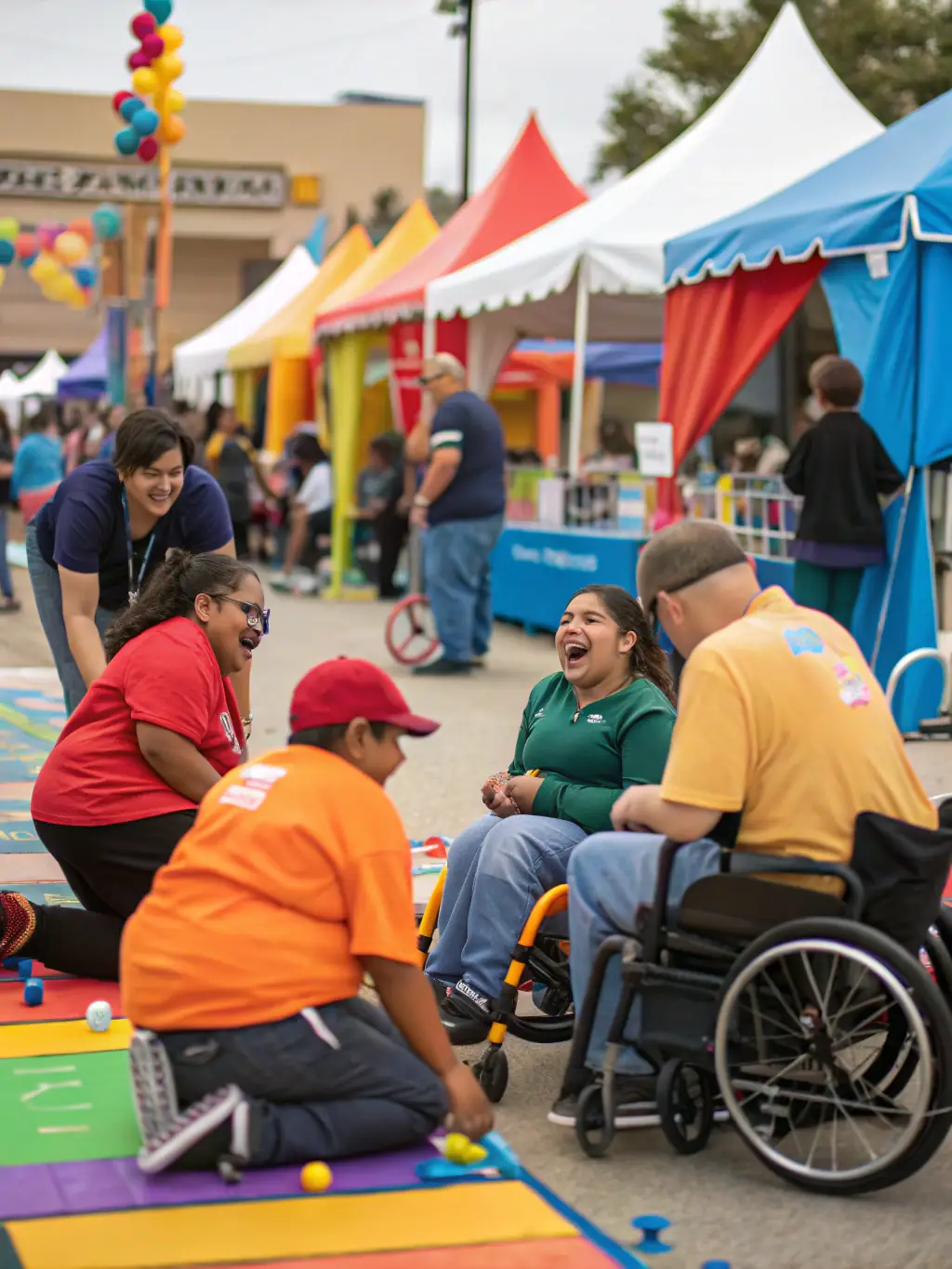 A photograph showing a group of individuals with disabilities participating in a community event, emphasizing social inclusion and community engagement.
